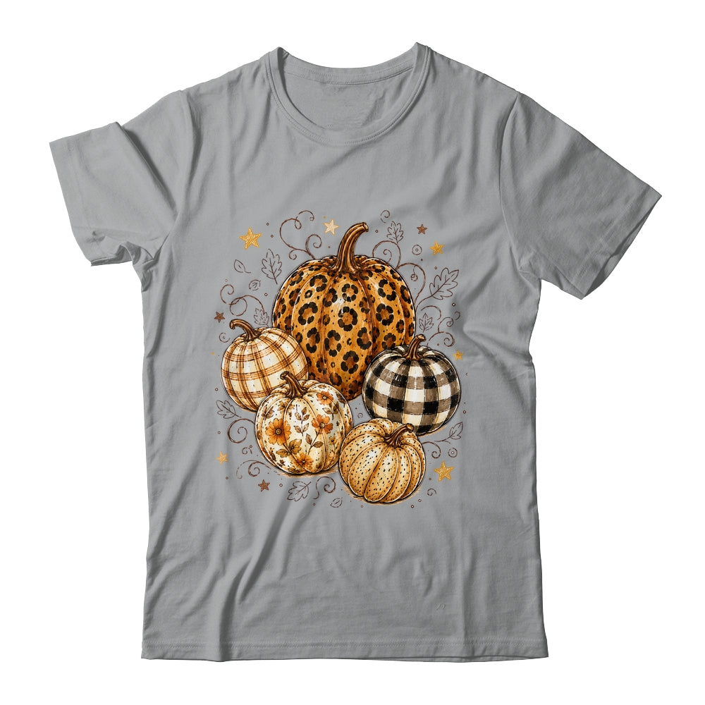 Fall Pumpkin Leopard Print Polka Dot Checkered Fall Autumn Shirt & Sweatshirt | teecentury