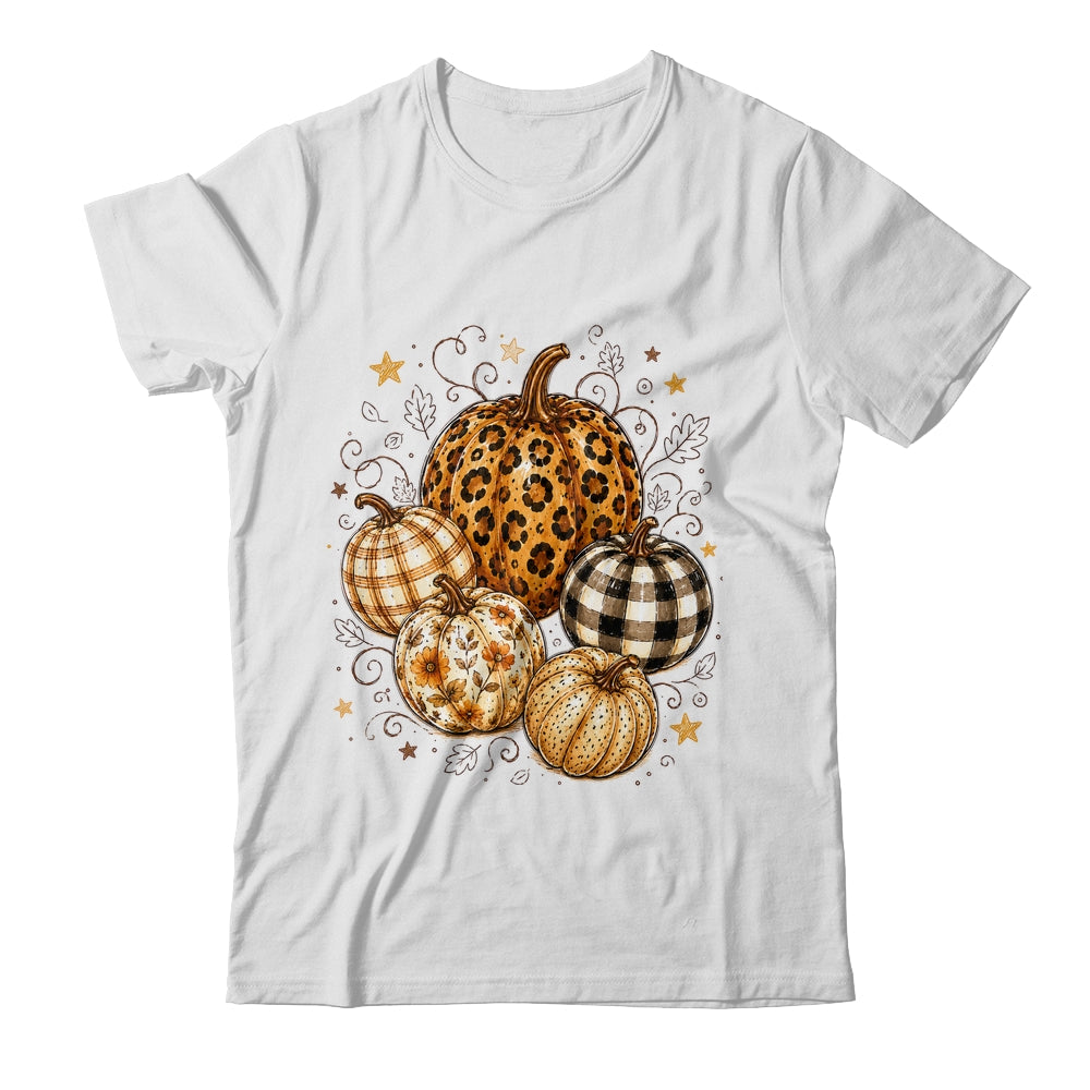Fall Pumpkin Leopard Print Polka Dot Checkered Fall Autumn Shirt & Sweatshirt | teecentury