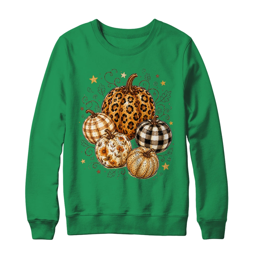 Fall Pumpkin Leopard Print Polka Dot Checkered Fall Autumn Shirt & Sweatshirt | teecentury