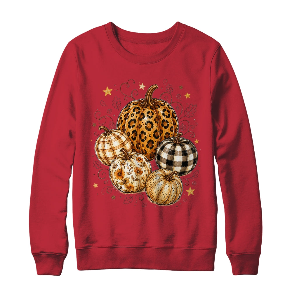 Fall Pumpkin Leopard Print Polka Dot Checkered Fall Autumn Shirt & Sweatshirt | teecentury