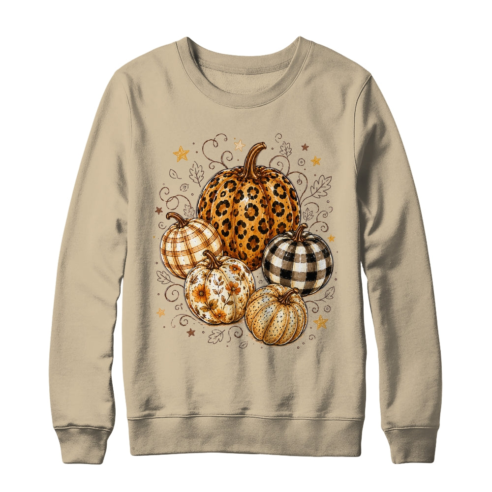 Fall Pumpkin Leopard Print Polka Dot Checkered Fall Autumn Shirt & Sweatshirt | teecentury