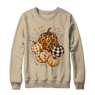 Fall Pumpkin Leopard Print Polka Dot Checkered Fall Autumn Shirt & Sweatshirt | teecentury