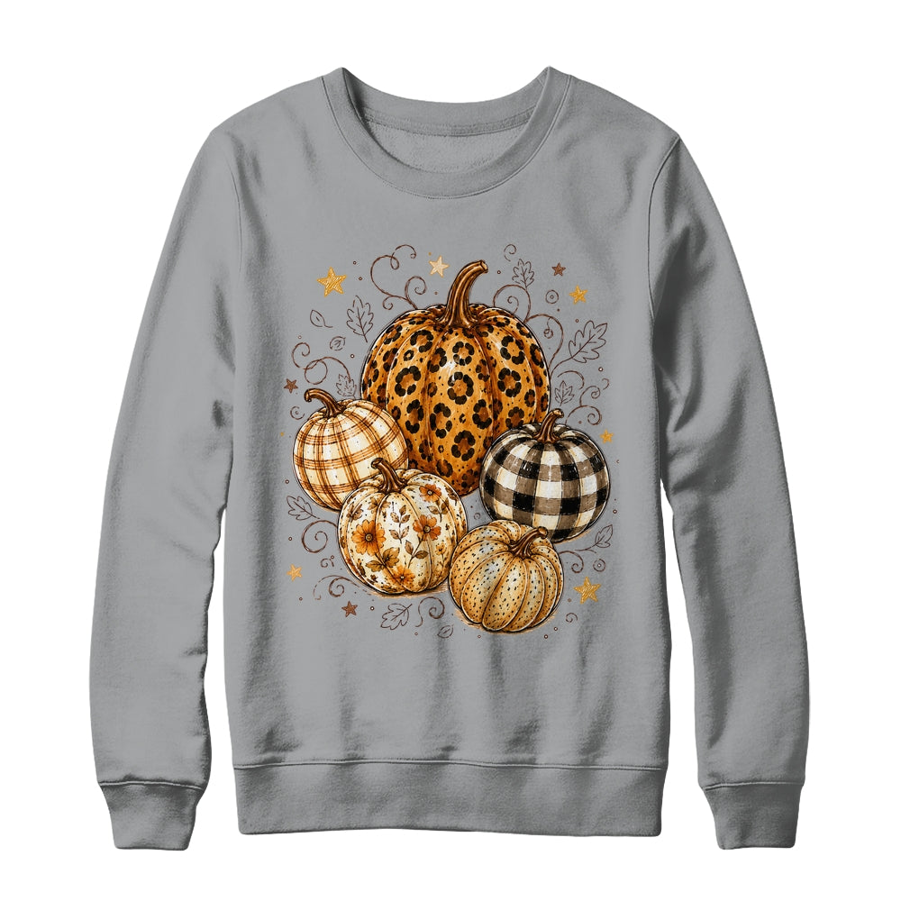 Fall Pumpkin Leopard Print Polka Dot Checkered Fall Autumn Shirt & Sweatshirt | teecentury