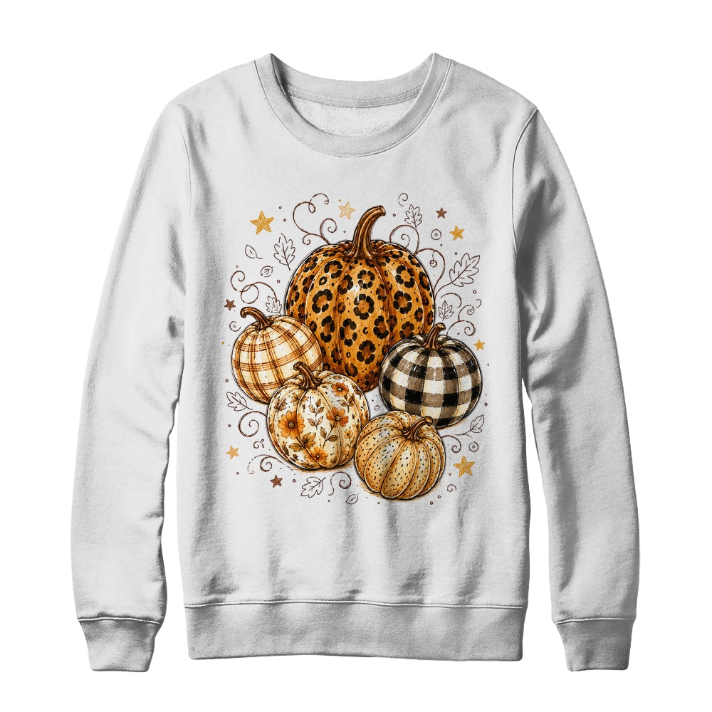 Fall Pumpkin Leopard Print Polka Dot Checkered Fall Autumn Shirt & Sweatshirt | teecentury