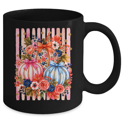 Fall Pumpkins Striped Preppy Floral Bow Pumpkin Women Girl Mug | teecentury