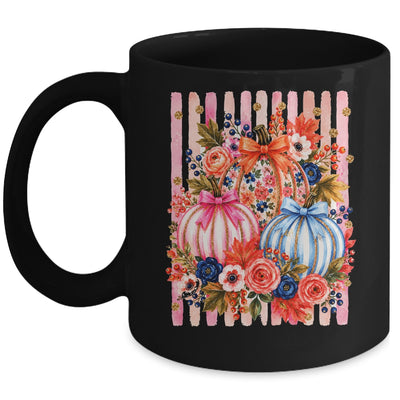 Fall Pumpkins Striped Preppy Floral Bow Pumpkin Women Girl Mug | teecentury