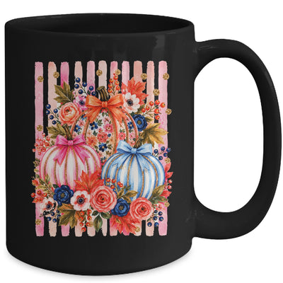Fall Pumpkins Striped Preppy Floral Bow Pumpkin Women Girl Mug | teecentury