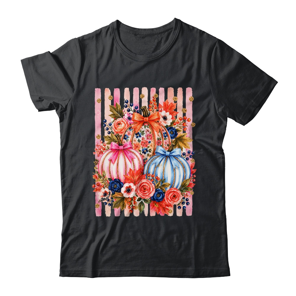Fall Pumpkins Striped Preppy Floral Bow Pumpkin Women Girl Shirt & Hoodie | teecentury