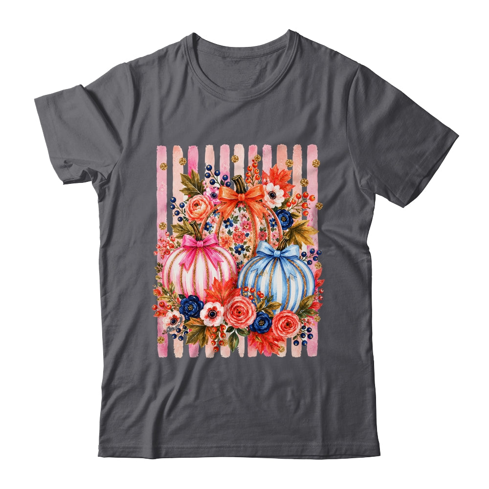 Fall Pumpkins Striped Preppy Floral Bow Pumpkin Women Girl Shirt & Hoodie | teecentury