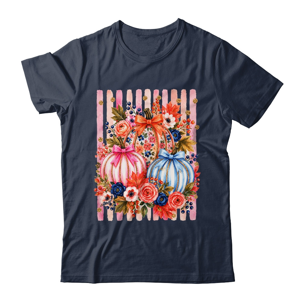 Fall Pumpkins Striped Preppy Floral Bow Pumpkin Women Girl Shirt & Hoodie | teecentury