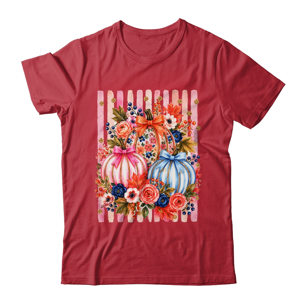 Fall Pumpkins Striped Preppy Floral Bow Pumpkin Women Girl Shirt & Hoodie | teecentury