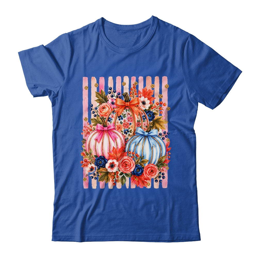 Fall Pumpkins Striped Preppy Floral Bow Pumpkin Women Girl Shirt & Hoodie | teecentury