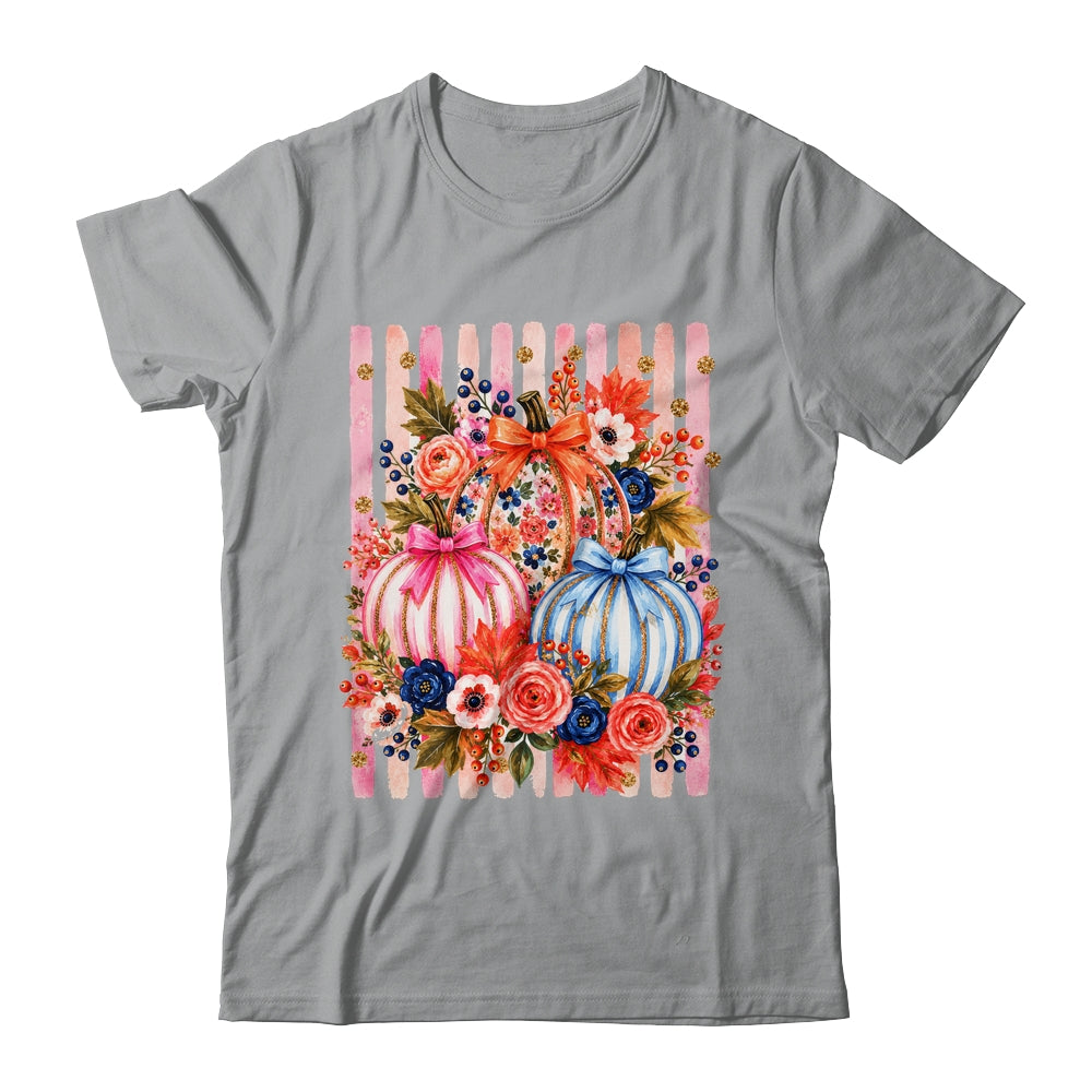 Fall Pumpkins Striped Preppy Floral Bow Pumpkin Women Girl Shirt & Hoodie | teecentury
