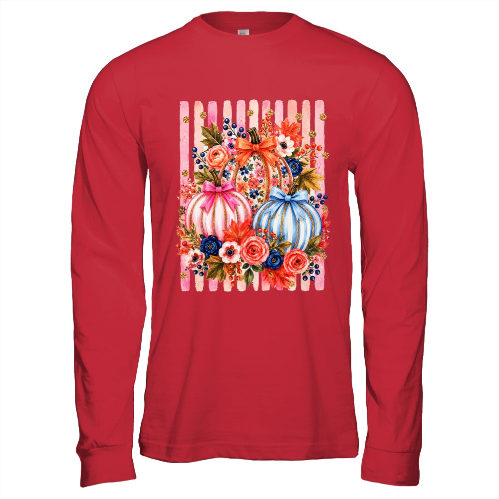 Fall Pumpkins Striped Preppy Floral Bow Pumpkin Women Girl Shirt & Hoodie | teecentury
