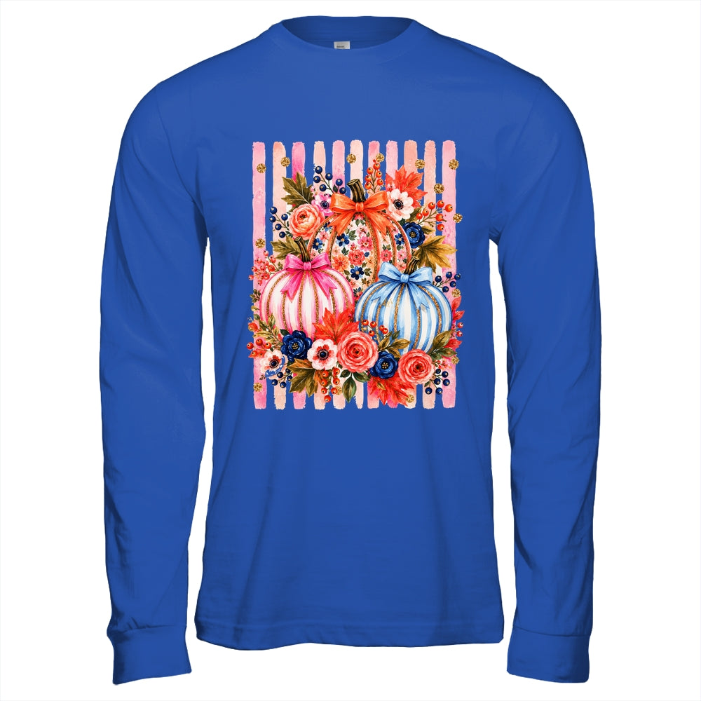 Fall Pumpkins Striped Preppy Floral Bow Pumpkin Women Girl Shirt & Hoodie | teecentury