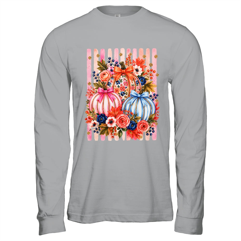 Fall Pumpkins Striped Preppy Floral Bow Pumpkin Women Girl Shirt & Hoodie | teecentury