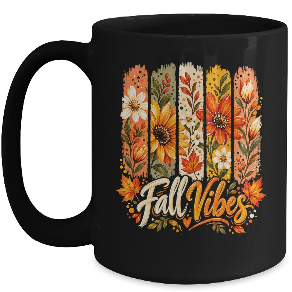 Fall Vibes Autumn Women Floral Retro Fall Flowers Boho Daisy Mug | teecentury