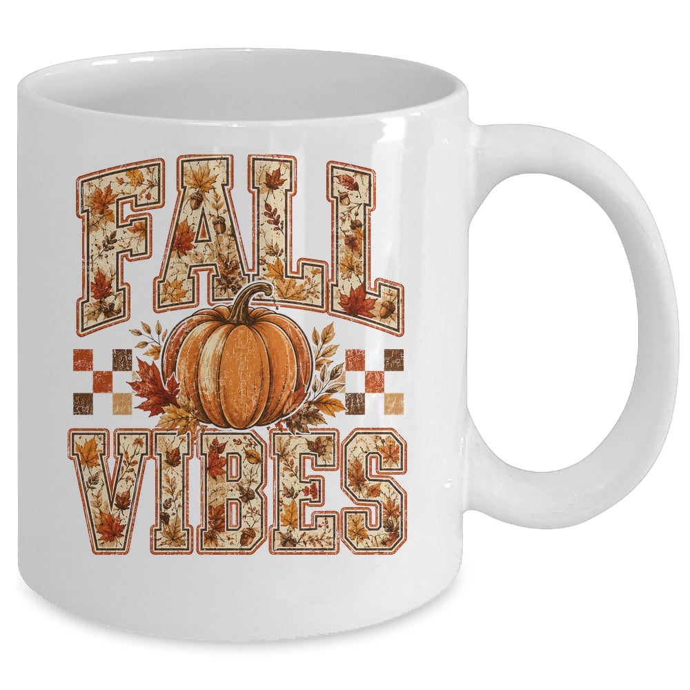 Fall Vibes Pumpkin Autumn Camo Checkerboard Thanksgiving Mug | teecentury