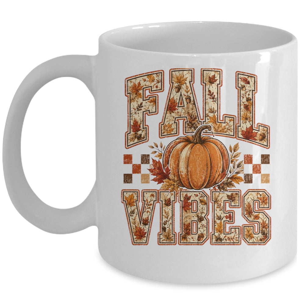 Fall Vibes Pumpkin Autumn Camo Checkerboard Thanksgiving Mug | teecentury