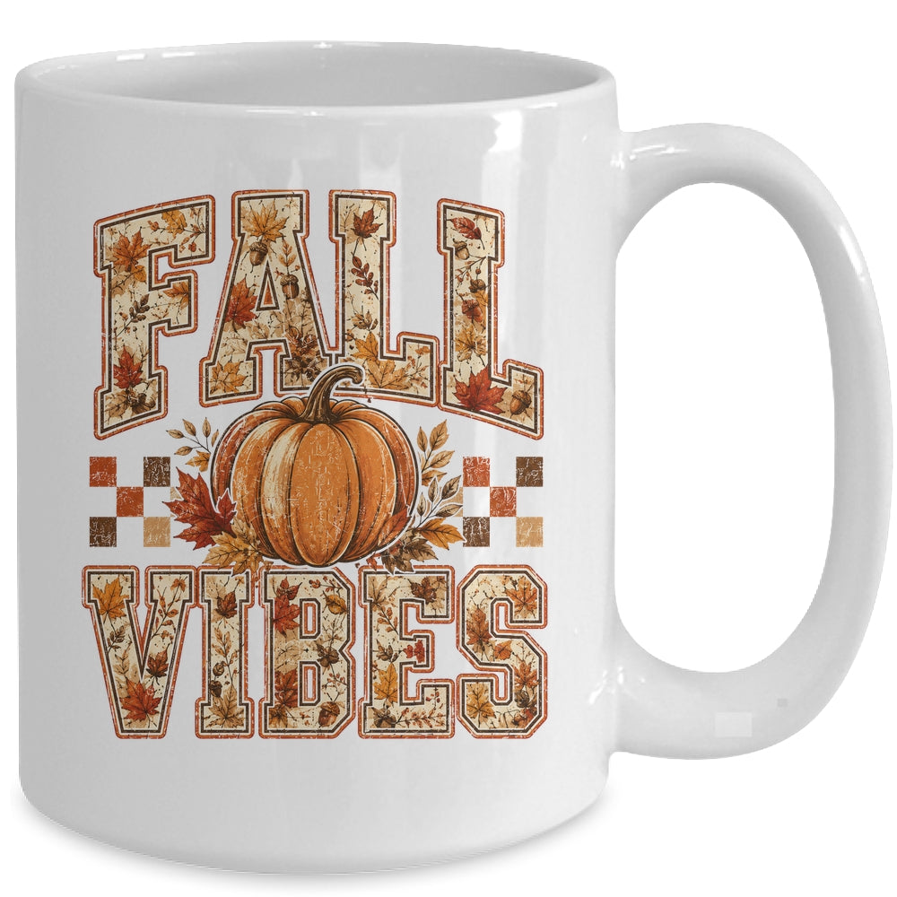 Fall Vibes Pumpkin Autumn Camo Checkerboard Thanksgiving Mug | teecentury