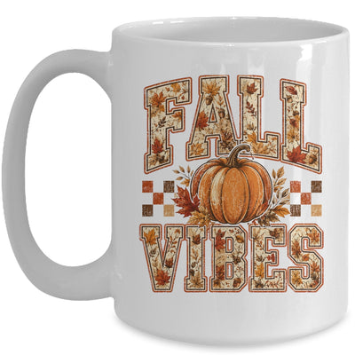 Fall Vibes Pumpkin Autumn Camo Checkerboard Thanksgiving Mug | teecentury