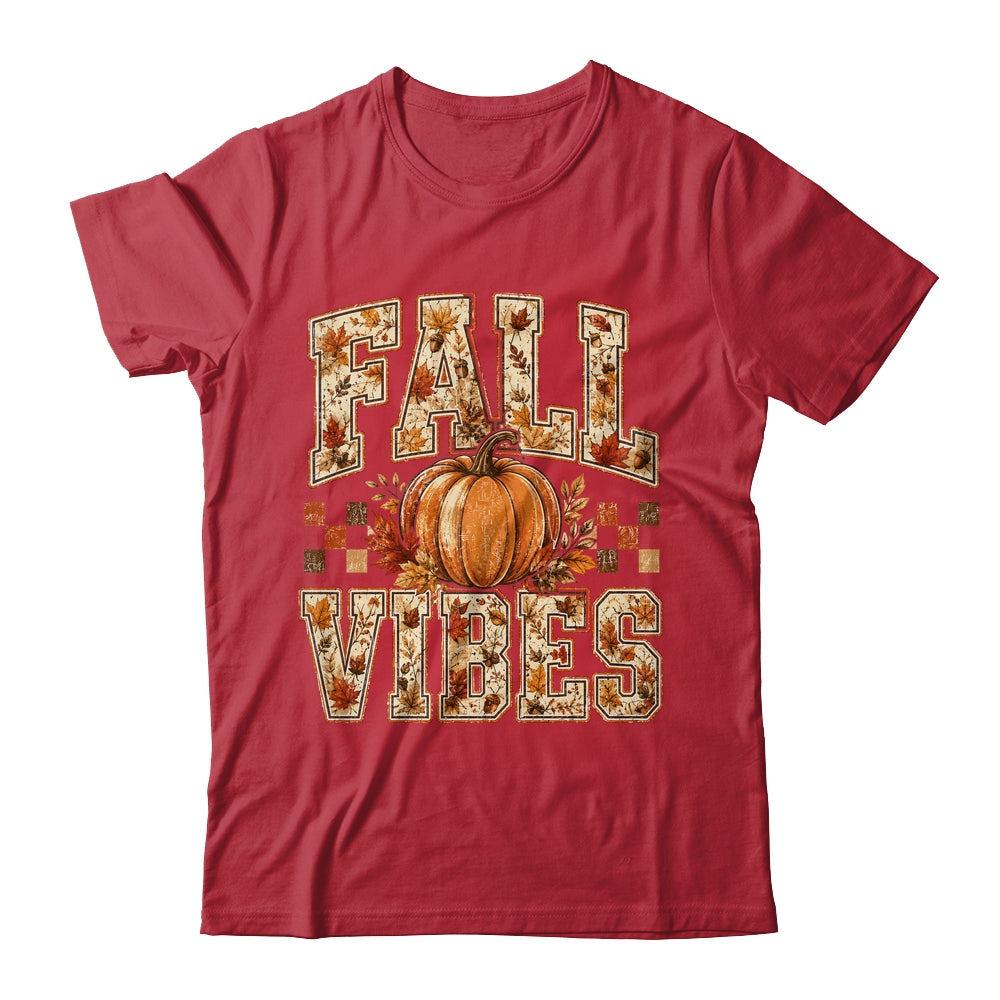 Fall Vibes Pumpkin Autumn Camo Checkerboard Thanksgiving Shirt & Sweatshirt | teecentury