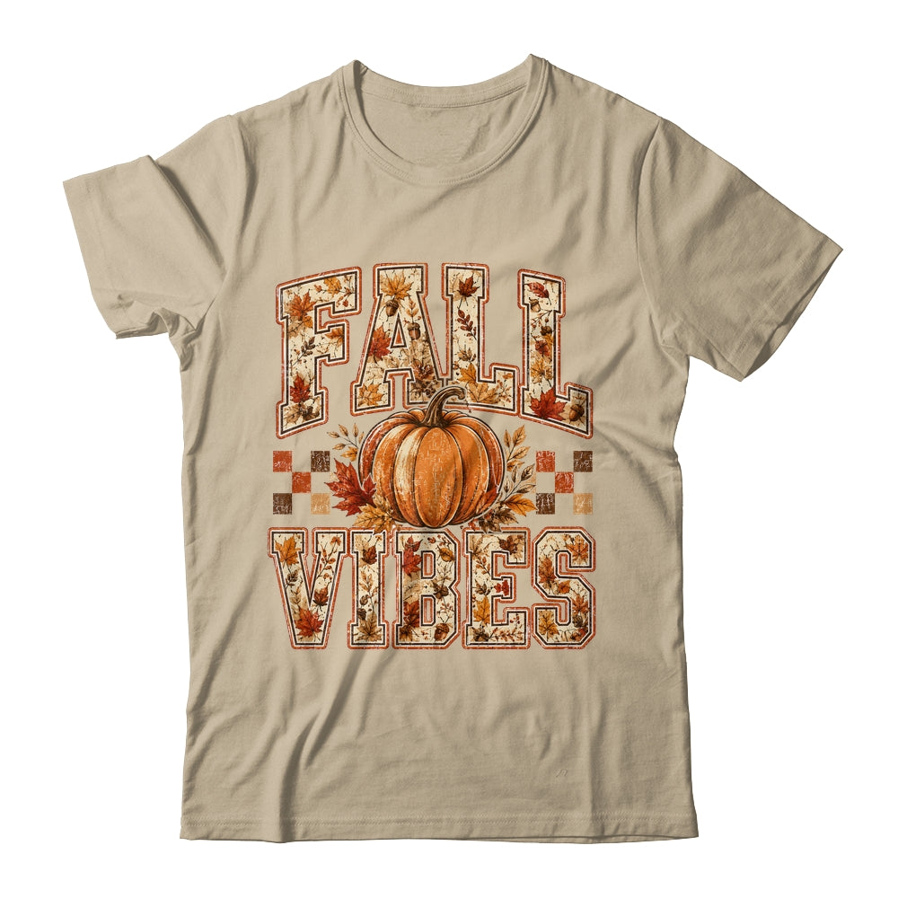 Fall Vibes Pumpkin Autumn Camo Checkerboard Thanksgiving Shirt & Sweatshirt | teecentury