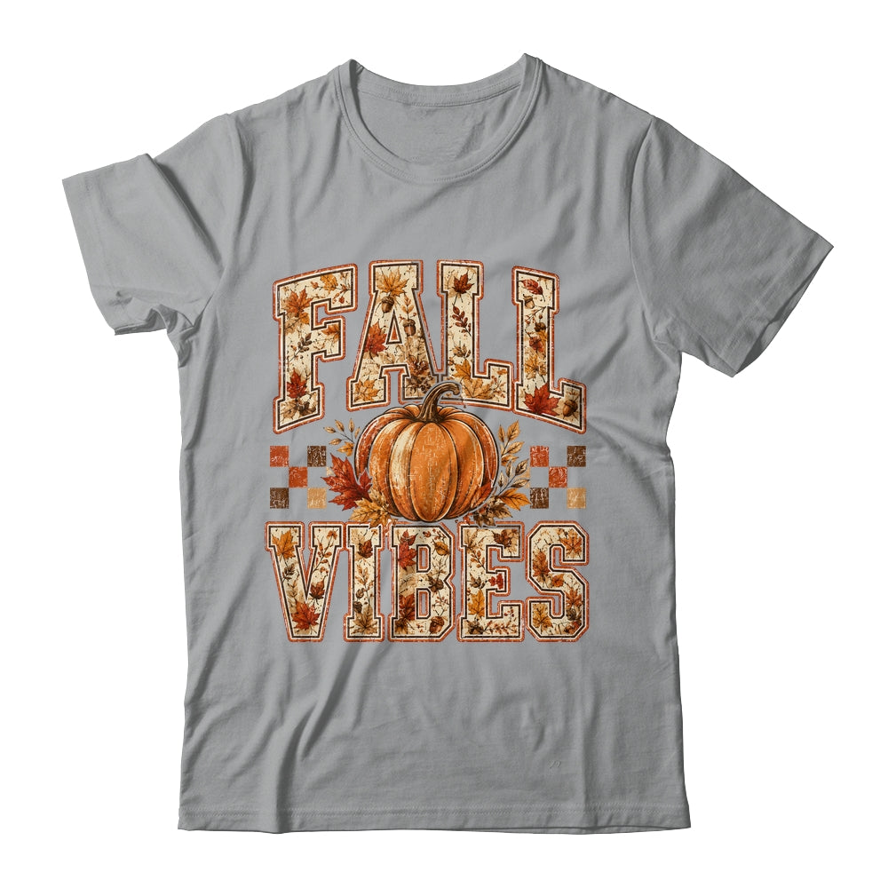 Fall Vibes Pumpkin Autumn Camo Checkerboard Thanksgiving Shirt & Sweatshirt | teecentury