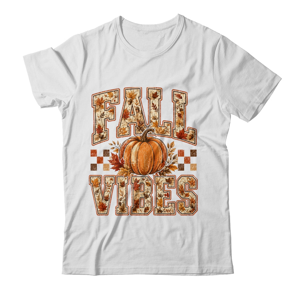 Fall Vibes Pumpkin Autumn Camo Checkerboard Thanksgiving Shirt & Sweatshirt | teecentury