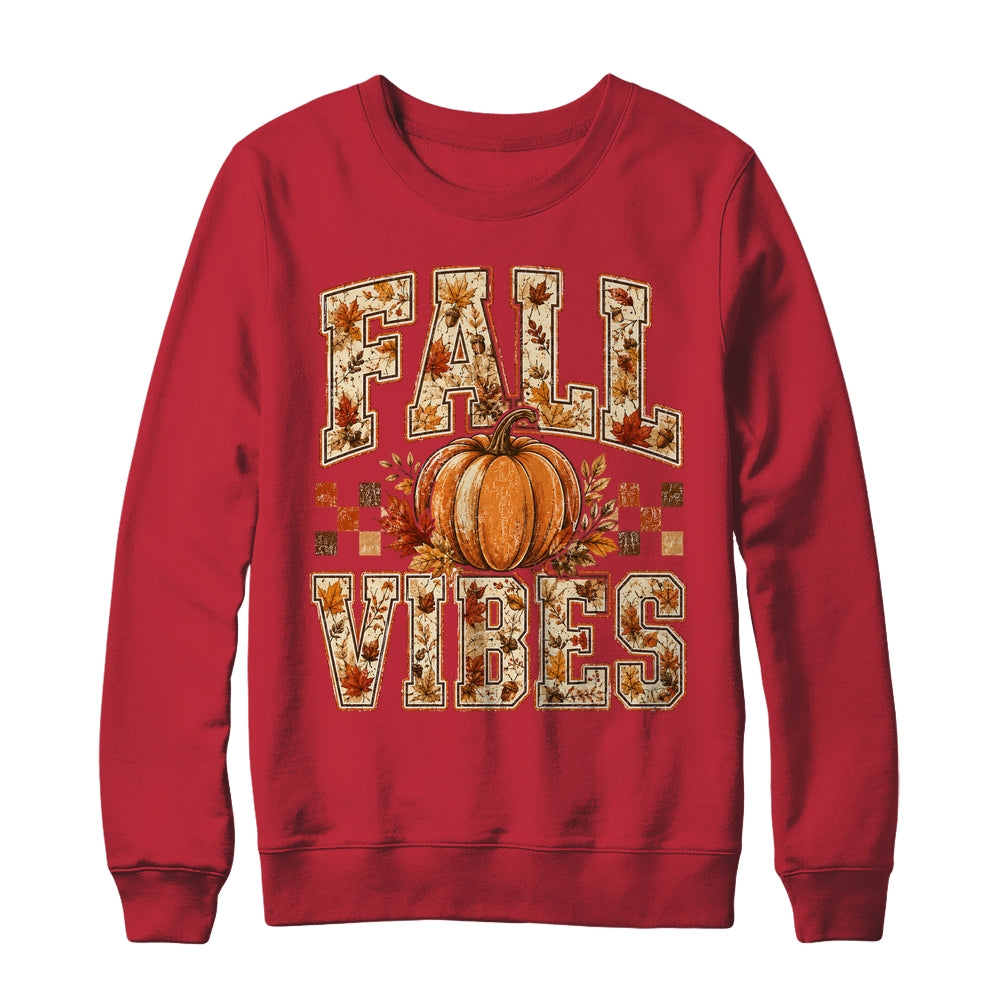 Fall Vibes Pumpkin Autumn Camo Checkerboard Thanksgiving Shirt & Sweatshirt | teecentury