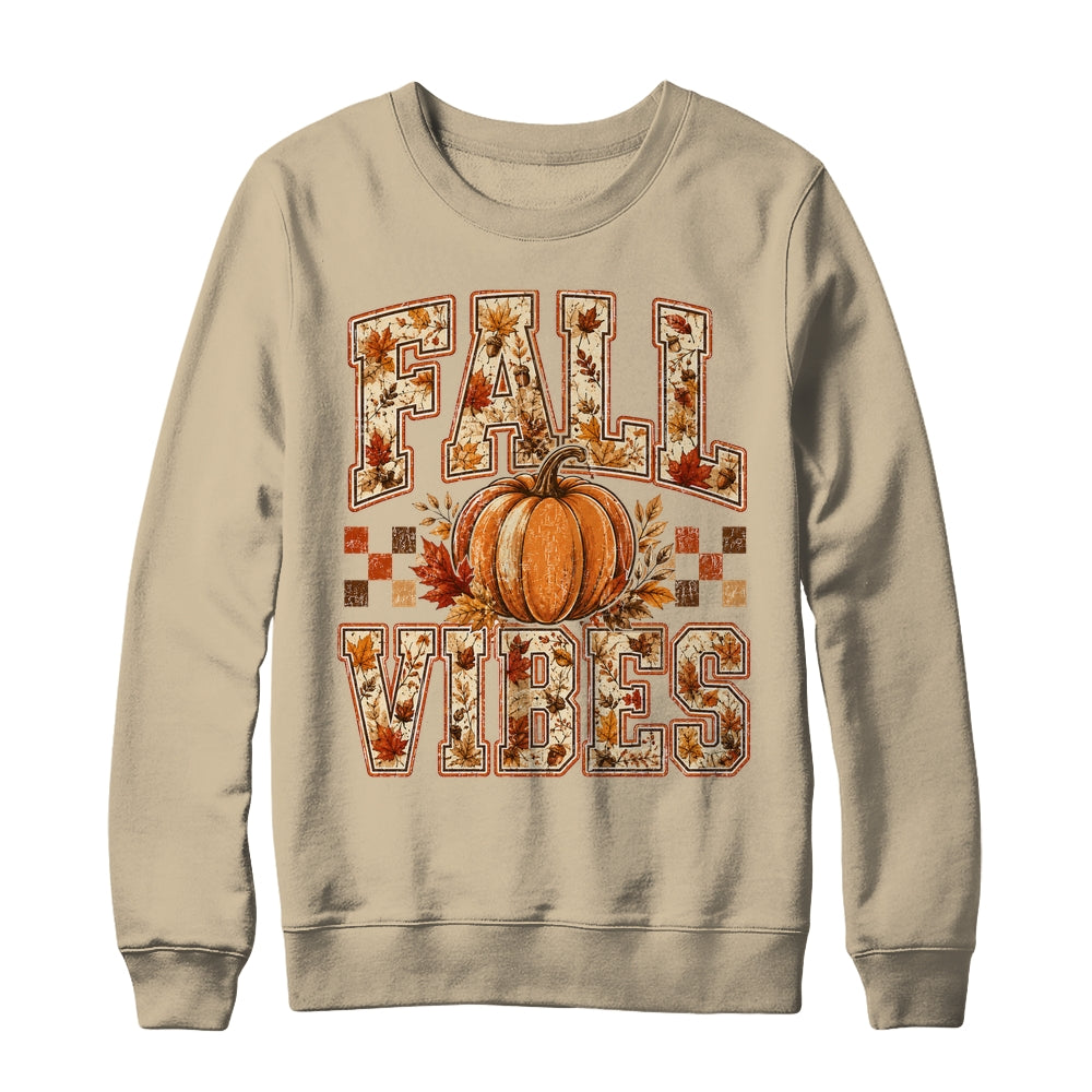 Fall Vibes Pumpkin Autumn Camo Checkerboard Thanksgiving Shirt & Sweatshirt | teecentury