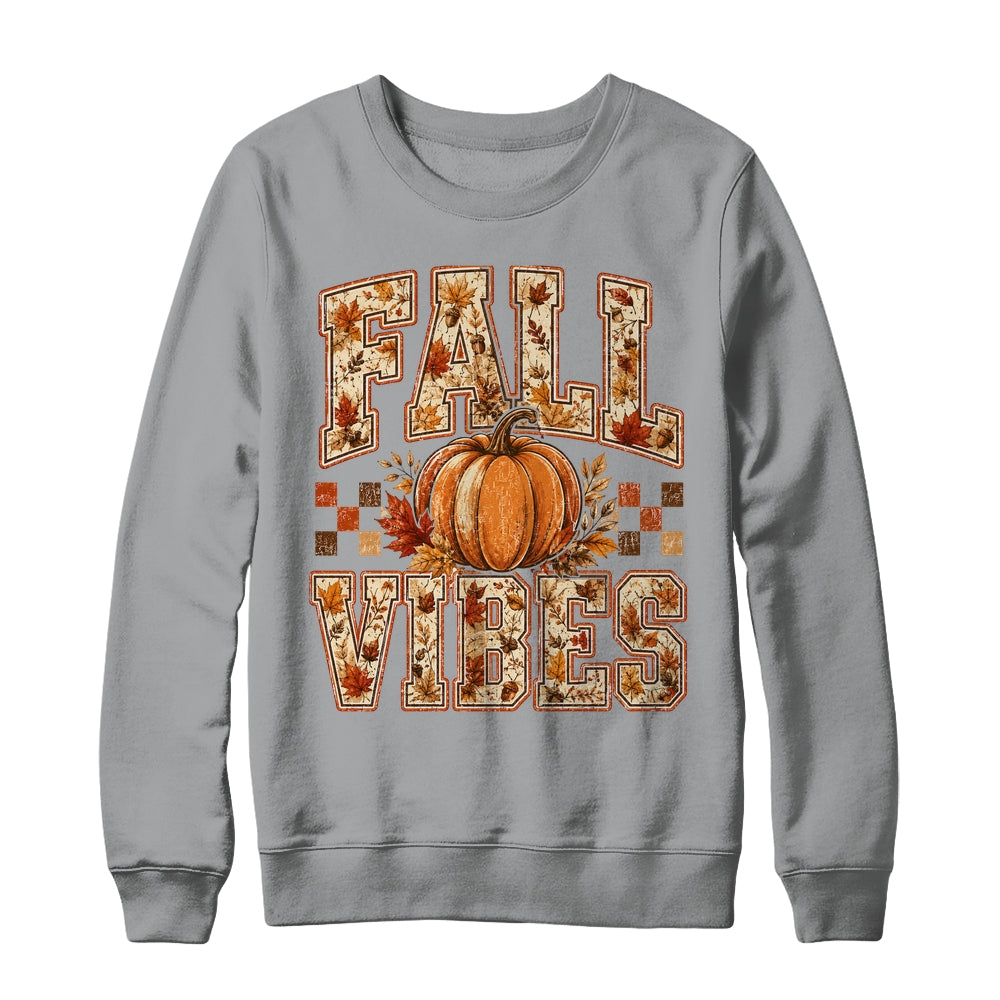 Fall Vibes Pumpkin Autumn Camo Checkerboard Thanksgiving Shirt & Sweatshirt | teecentury