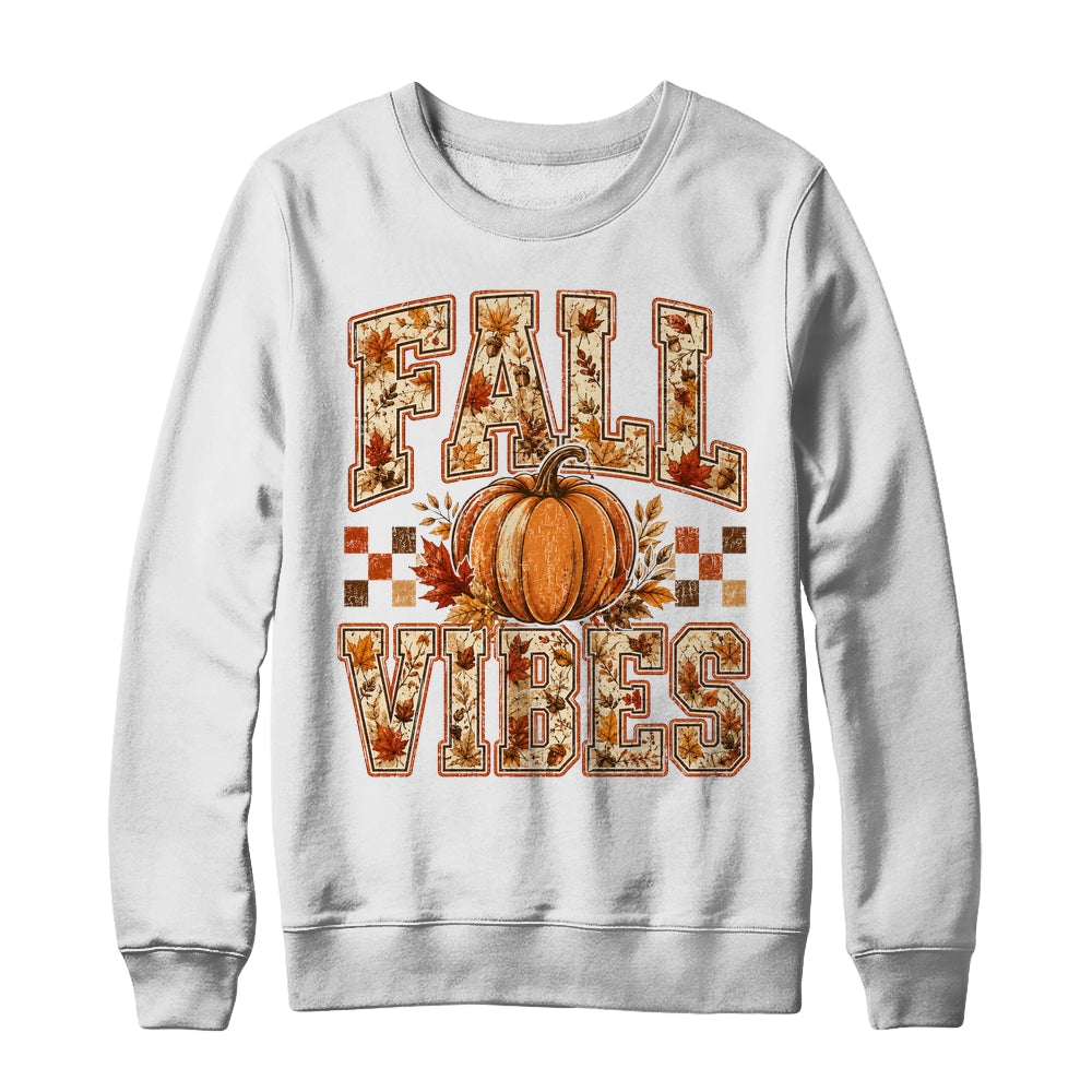 Fall Vibes Pumpkin Autumn Camo Checkerboard Thanksgiving Shirt & Sweatshirt | teecentury