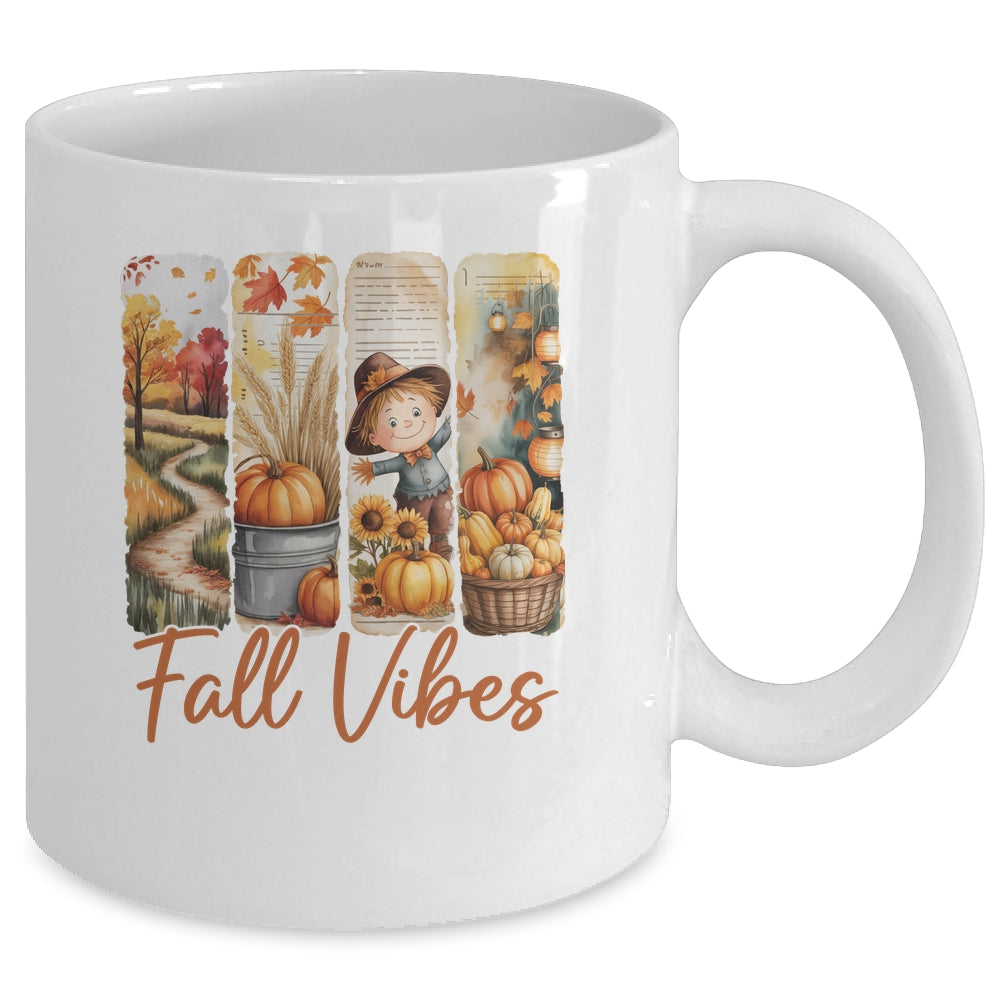 Fall Vibes Pumpkin Girls Autumn Vibes Scarecrow Thanksgiving Mug | teecentury