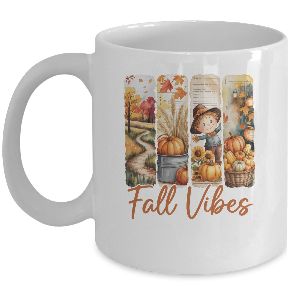 Fall Vibes Pumpkin Girls Autumn Vibes Scarecrow Thanksgiving Mug | teecentury