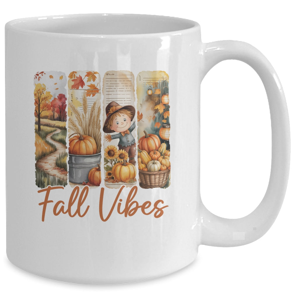 Fall Vibes Pumpkin Girls Autumn Vibes Scarecrow Thanksgiving Mug | teecentury