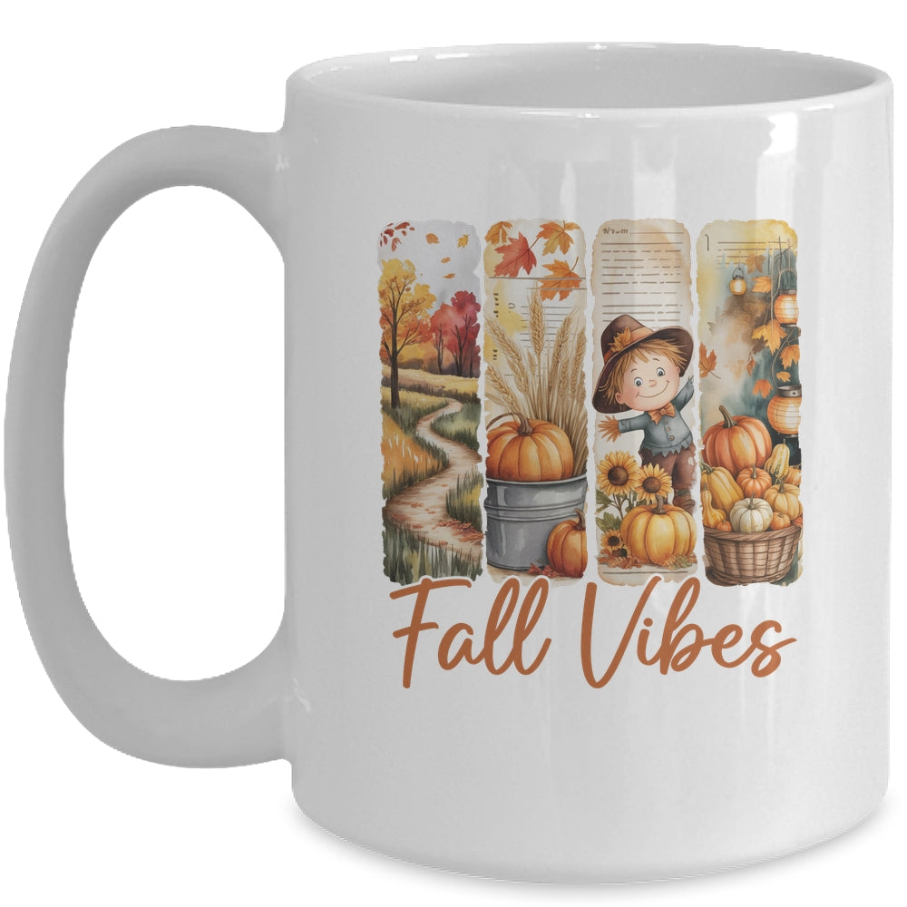 Fall Vibes Pumpkin Girls Autumn Vibes Scarecrow Thanksgiving Mug | teecentury