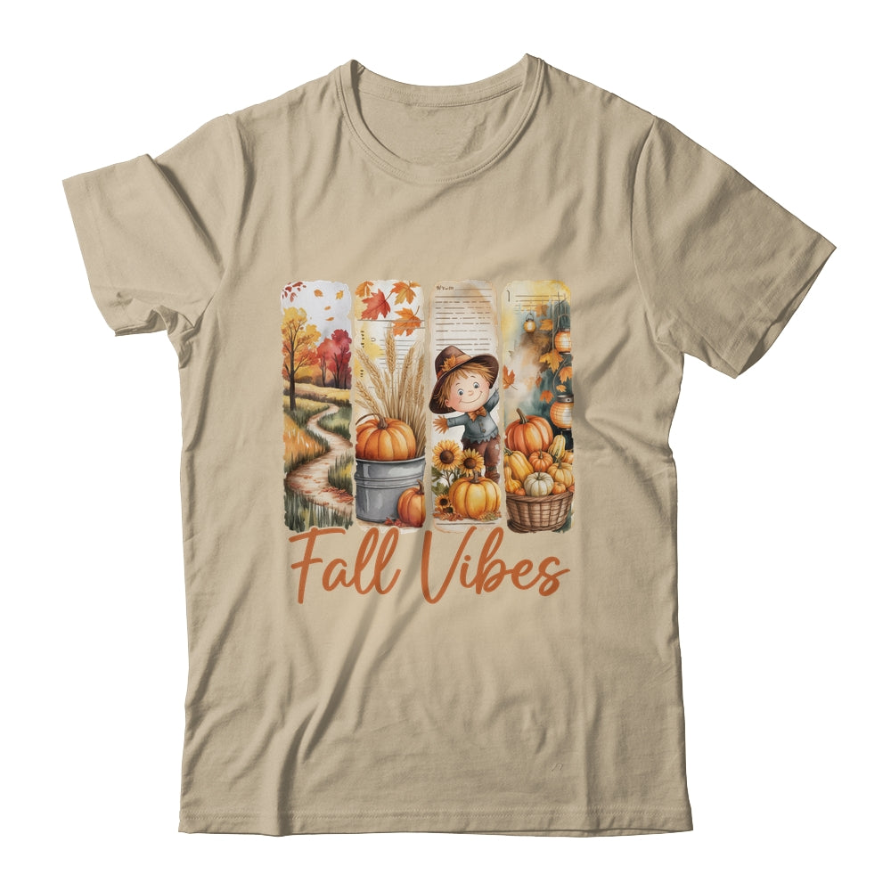 Fall Vibes Pumpkin Girls Autumn Vibes Scarecrow Thanksgiving Shirt & Sweatshirt | teecentury