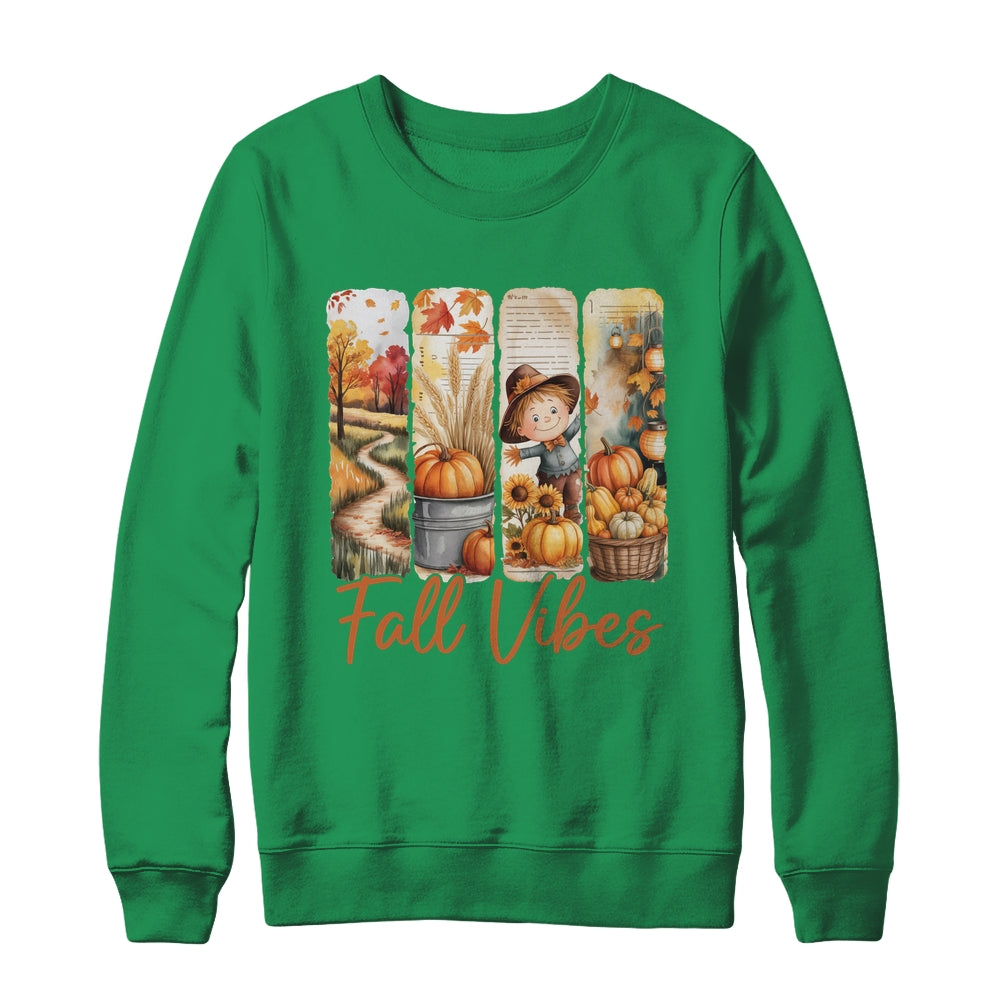 Fall Vibes Pumpkin Girls Autumn Vibes Scarecrow Thanksgiving Shirt & Sweatshirt | teecentury