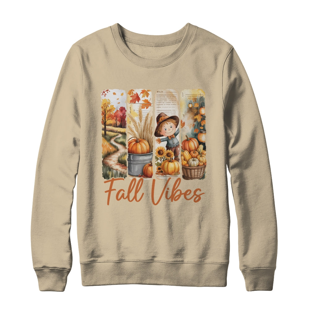 Fall Vibes Pumpkin Girls Autumn Vibes Scarecrow Thanksgiving Shirt & Sweatshirt | teecentury