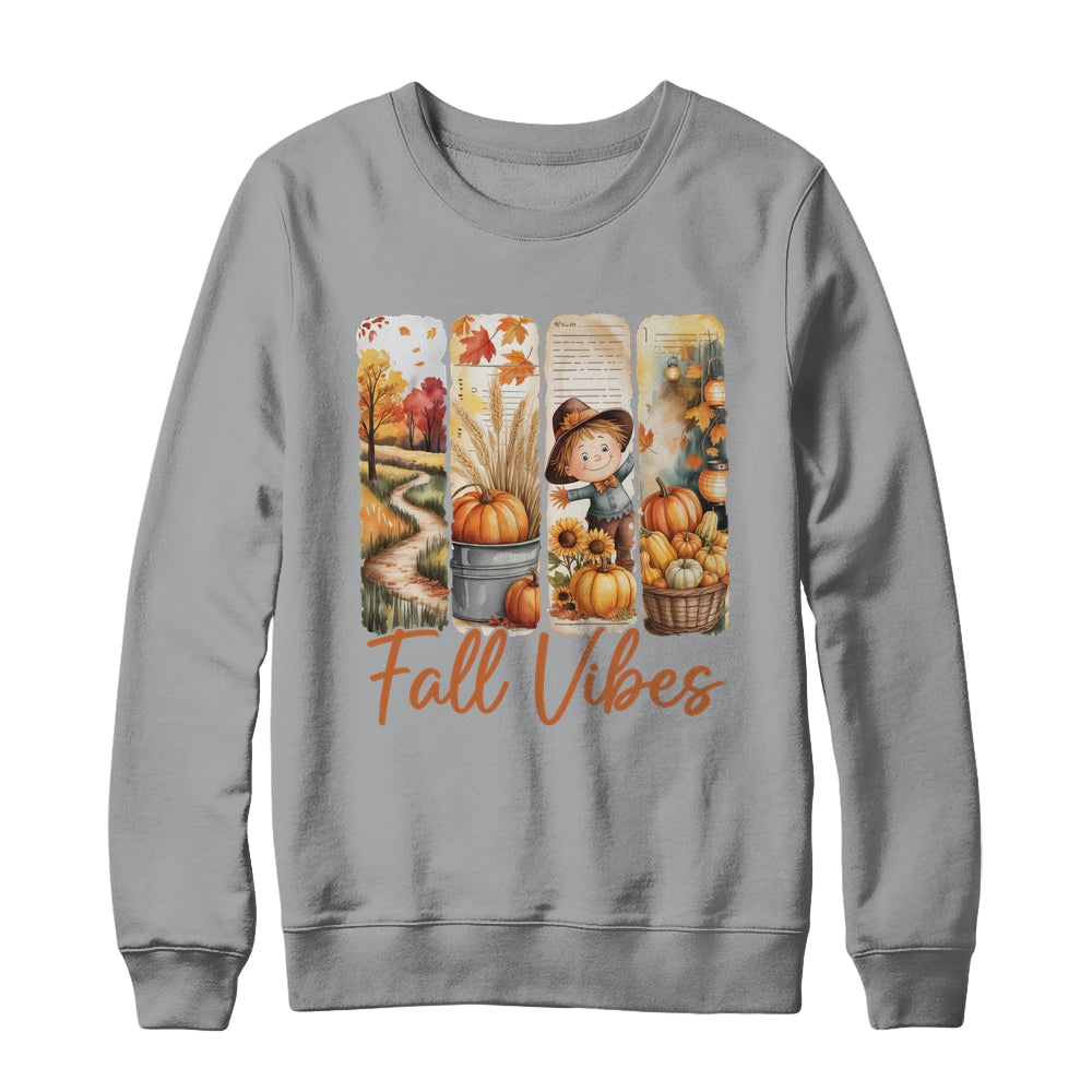 Fall Vibes Pumpkin Girls Autumn Vibes Scarecrow Thanksgiving Shirt & Sweatshirt | teecentury
