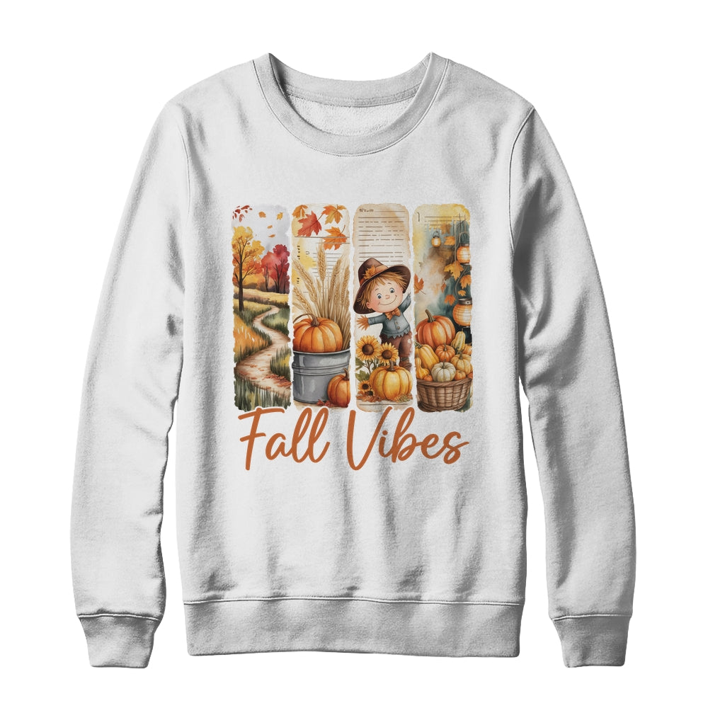 Fall Vibes Pumpkin Girls Autumn Vibes Scarecrow Thanksgiving Shirt & Sweatshirt | teecentury