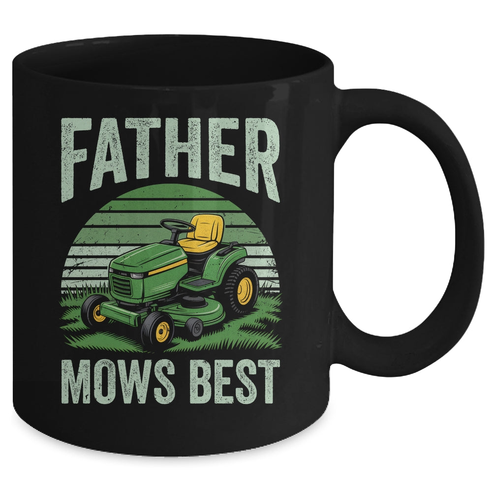 Father Mows Best Funny Dad Riding Mower Retro Mowing Lawn Mug | teecentury