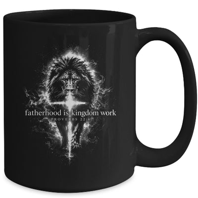 Fatherhood Is Kingdom Work Retro Faith Based Lion Cross Mug | teecentury