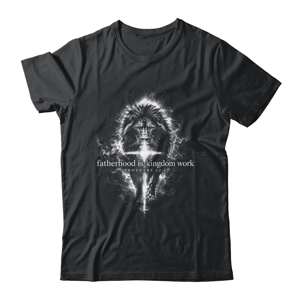 Fatherhood Is Kingdom Work Retro Faith Based Lion Cross Shirt & Hoodie | teecentury