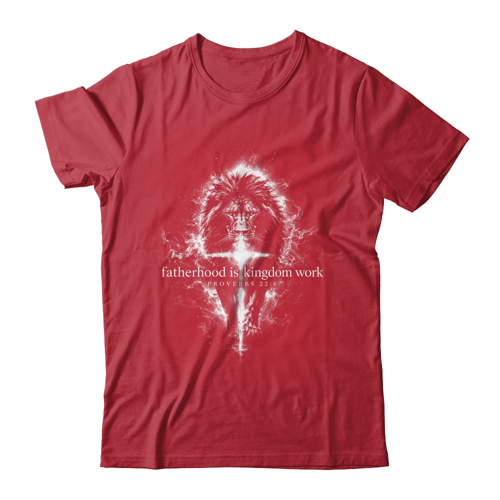 Fatherhood Is Kingdom Work Retro Faith Based Lion Cross Shirt & Hoodie | teecentury