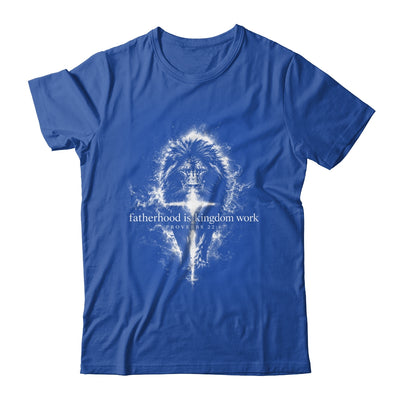 Fatherhood Is Kingdom Work Retro Faith Based Lion Cross Shirt & Hoodie | teecentury