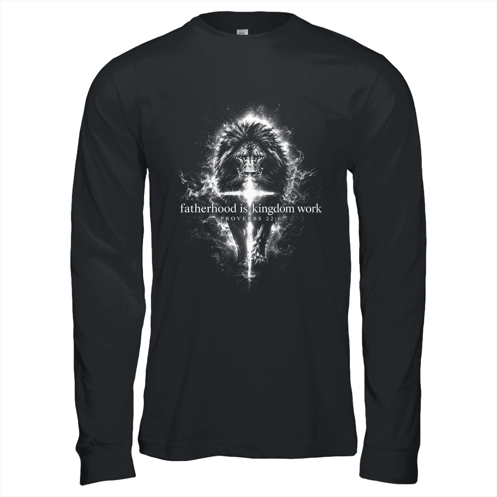 Fatherhood Is Kingdom Work Retro Faith Based Lion Cross Shirt & Hoodie | teecentury