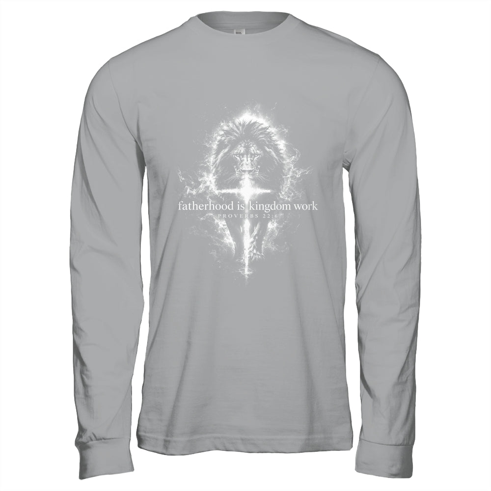 Fatherhood Is Kingdom Work Retro Faith Based Lion Cross Shirt & Hoodie | teecentury