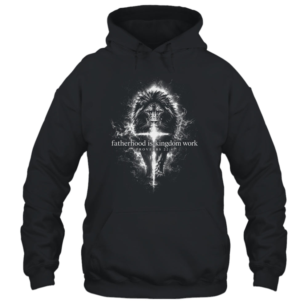 Fatherhood Is Kingdom Work Retro Faith Based Lion Cross Shirt & Hoodie | teecentury